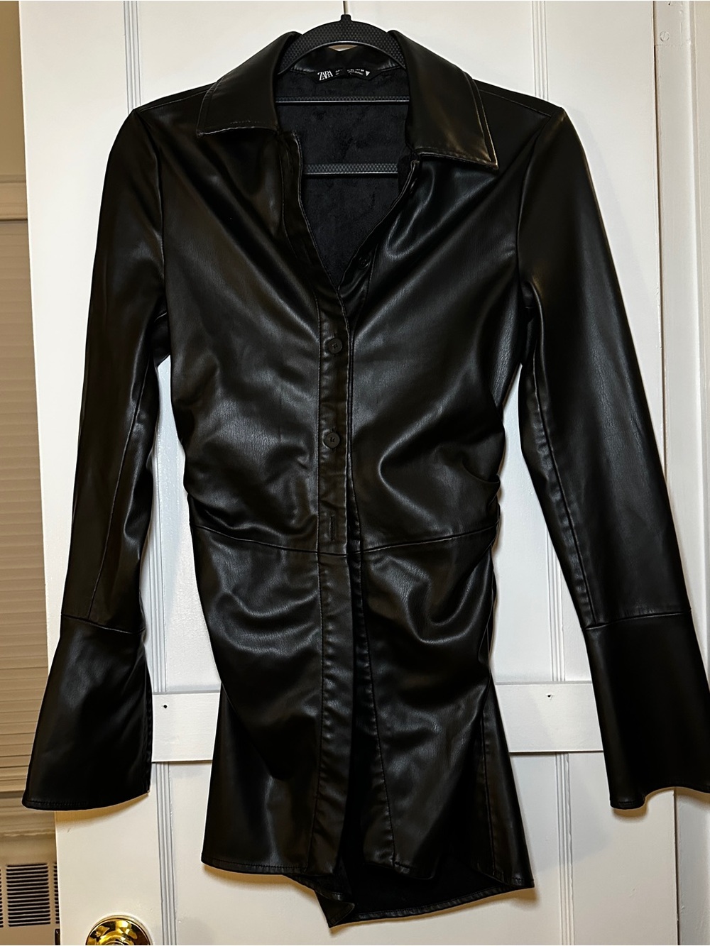 Zara Black Faux Leather Button-Down Shirt